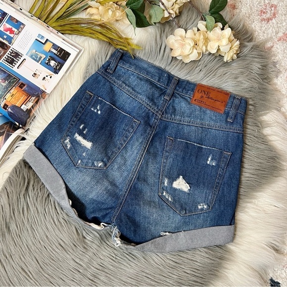 One Teaspoon Hawks Relaxed Fit High Rise Twisted Cuff Women’s Denim Shorts Sz 24 - Picture 10 of 11